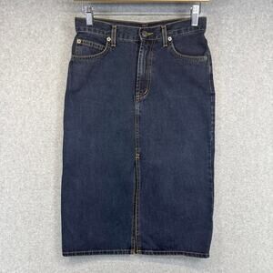 Lux Jean Skirt Womens Size 3 Navy Blue Denim 100% Cotton Midi 5-Pocket